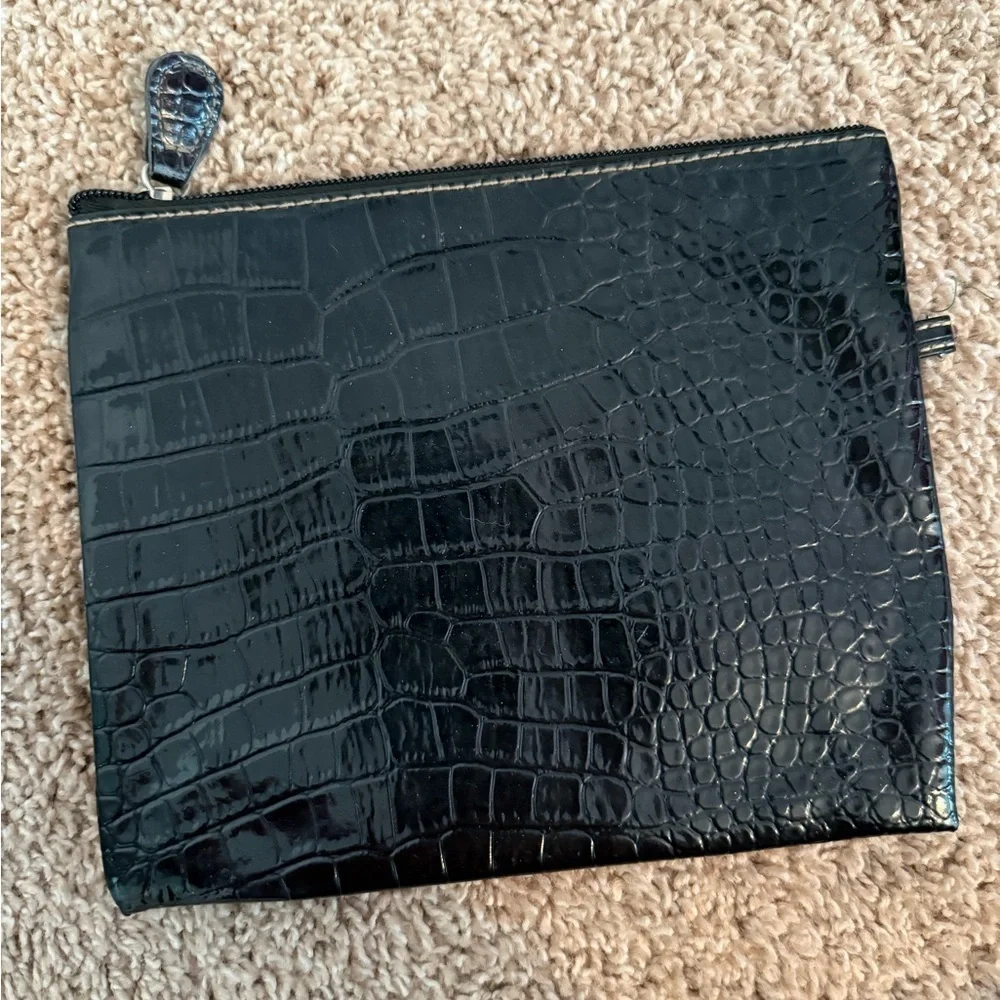 Black Crocodile-Embossed Clutch Wristlet